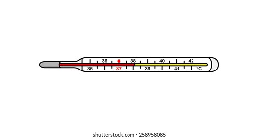 Vector of clinical or medical thermometer, thermometer is used for measuring human body temperature (inserted under tongue, under armpit or into rectum). Adjust temperature in layer "T".