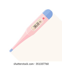 vector clinical thermometer illustration / digital, electronic LCD / isolated on white / isolated / rose quartz, serenity colors