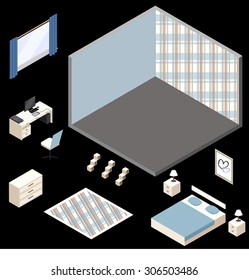 vector clip art blue  isometric room 