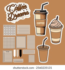 Vector Clip Art of Coffee Cups and Daily Planner Templates - Modern Style