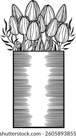 Vector clip art of delicate tulips in an vase.
