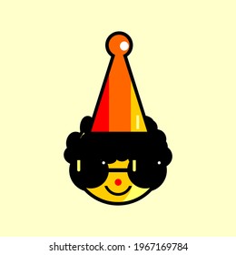 vector clip art design of cute face of a child wearing a birthday hat with sunglasses