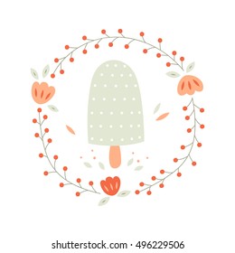 Vector clip art elements isolated on white background, mushroom, floral wreath illustration