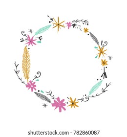 Vector, clip art. Floral frame, wreath, blossom, wedding and congratulatory template. Poster, t-shirt, textile, print, card.