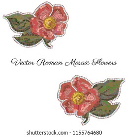 Vector clip art of flowers made in digital handicraft style - roman mosaic. Stylish and fresh for any design. 
