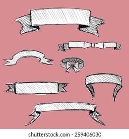 vector clip art  gray&white perky ribbons pink background