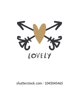 Vector, clip art, hand drawn. Hand drawn heart, arrows logo, tattoo.
Decor elements for your design. Clipart. Isolated.