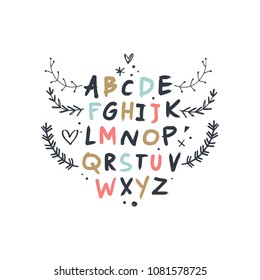 Vector, clip art, hand drawn. Abc, cute font, letters. Design elements, print for cards, posters, t-shirts, other clothers and more. Isolated objects.
