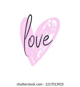 Vector, clip art, hand drawn. Love lettering style font, boho handmade card. Valentine's day congratulation card, poster, banner, t-shirt, other clothes and more. Isolated