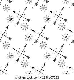 Vector, clip art, hand drawn. Pattern, seamless, stars, baby, snowflakes, signs, arrows, ornament, boho, textile, cute, wallpaper. Print, decor elements, card, poster, clothes print, package design.
