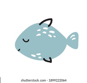 Vector clip art hand drawn fish scandinavian design, swedish style, trend, kids. Decor elements, print for cards, posters, t-shirts, other clothes and more. Isolated nordic objects,