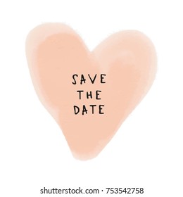 Vector, clip art. Hand drawn heart and text, template, invitation, postcard, cute, watercolor, stains, laconic, minimal, save the date. Print, stamp, element for design. Isolated objects.