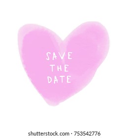 Vector, clip art. Hand drawn heart and text, template, invitation, postcard, cute, watercolor, stains, laconic, minimal, save the date. Print, stamp, element for design. Isolated objects.
