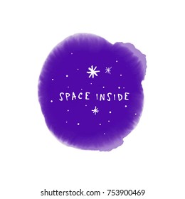 Vector, clip art. Hand drawn. Space, text, font, dream, magical, stars, sign, inspiration, watercolor texture. Print, element for design. Isolated objects.