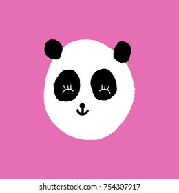 Vector, clip art. Hand drawn cute panda, baby, girl, pink, stylish, funny, pretty, minimal. Print, element for design. Isolated objects.