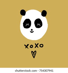 Vector, clip art. Hand drawn cute panda, baby, stylish, funny, pretty, minimal. Print, element for design. Isolated objects.