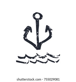 Vector, clip art. Hand drawn. Marine, anchor, waves, sea, grunge. Travel vibes. Print, elements for design. Isolated objects.