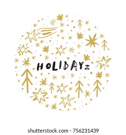 Vector, clip art, hand drawn. Patterned circle, holiday, set of elements, Christmas and New Year. Print for cards, posters, patterns, t-shirts and more. Isolated objects.