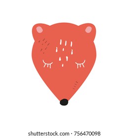 Vector, clip art, hand drawn. Face, fox, cute character, simple, flat. Book illustration, print for cards, posters, patterns, t-shirts and other. Isolated objects.