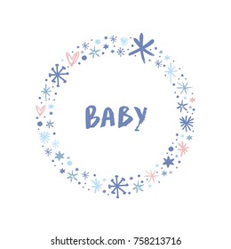 Vector, clip art, hand drawn. Wreath, frame, baby, sign. llustration, print for cards, posters, patterns, t-shirts and other. Isolated objects.