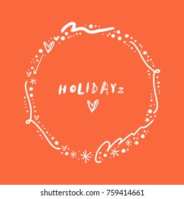 Vector, clip art, hand drawn. Holidays, wreath, frame, red background. Elements for design, set, pattern, template and more. Isolated objects.