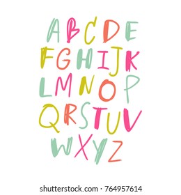 Vector, clip art, hand drawn. Abc, kids, font, letters, stylish, gouashe, paint texture, typography. Design elements, print for cards, posters, t-shirts, other clothers and more. Isolated objects.