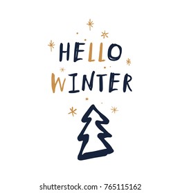 Vector, clip art, hand drawn. Tree, sign, Christmas, New Year, pattern, card, winter. Design elements, print for cards, posters, t-shirts, other clothes and more. Isolated objects.