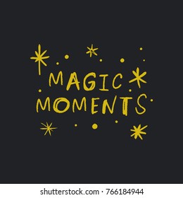 Vector, clip art, hand drawn. Stars, magic moments, stars, sign, letters. Sticker, print for cards, posters, t-shirts, other clothers and more. Isolated objects.