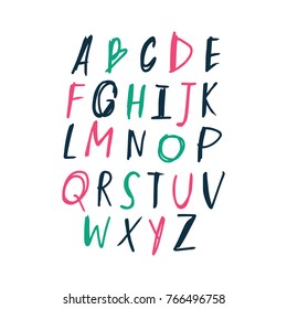 Vector, clip art, hand drawn. Abc, font, letters, stylish, color, gouache, paint texture, typography. Design elements, print for cards, posters, t-shirts, other clothes and more. Isolated objects.