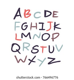 Vector, clip art, hand drawn. Abc, font, letters, stylish, color, gouache, paint texture, typography. Design elements, print for cards, posters, t-shirts, other clothes and more. Isolated objects.
