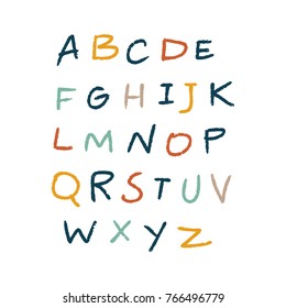 Vector, clip art, hand drawn. Abc, font, letters, stylish, funny, chalk, paint texture, typography. Design elements, print for cards, posters, t-shirts, other clothes and more. Isolated objects.