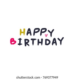 Vector, clip art, hand drawn. Cute Birthday card, heart, kids, decor, signs, golden, stylish, hand font. Sticker, elements for design, posters, cards and more. Isolated objects