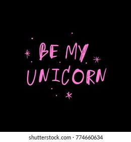 Vector, clip art, hand drawn. Quote, funny, unicorn, Valentine's day, letters, kawaii, hand font, shine. Decor elements, print for card, poster, t-shirt, other clothes and more. Isolated objects.