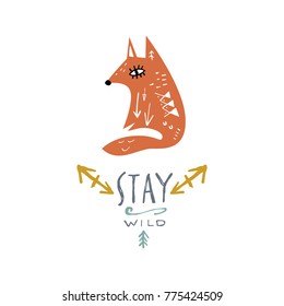 Vector, clip art, hand drawn. Emblem, freedom, quote, brush letters, childish, hand font, fox, animal, baby, fairy tale, funny, arrow. Card, poster, banner, t-shirt, other clothes and more. Isolated.