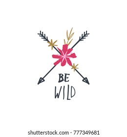 Vector, clip art, hand drawn. Inscription, font, wild, plant, letters, lettering, logo, girl, power, arrows, boho, elements, floral, flowers, woman. Card, poster, decor, clothes print and more.