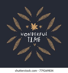 Vector, clip art, hand drawn. Feathers, letters, emblem, label, frame, baby font, lettering, boho, stars, cute, inscription, hipster. Print, decor, photo overlay, card, poster, clothes print, tattoos.