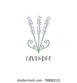 Vector, clip art, hand drawn. Sign, pastel lavender organic logo, decor floral element. Poster, t-shirt, textile, print, card.