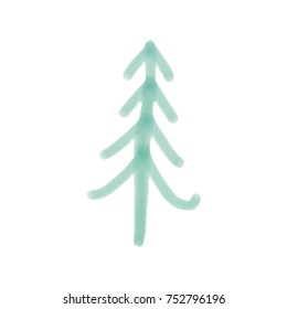 Vector, clip art. Hand-drawn tree, spruce, Christmas tree. Watercolor, texture, streaks, transparent. Print, postcard, poster, design elements, minimalistic style.