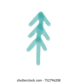 Vector, clip art. Hand-drawn tree, spruce, Christmas tree. Watercolor, texture, streaks, transparent. Print, postcard, poster, design elements, minimalistic style.