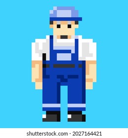 vector clip art of handyman character in pixel style 