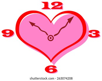 Vector clip art of a heart shape clock with curly hands