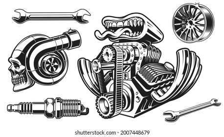 A vector clip art for a hot rod theme, these design can be used as t-shirt prints