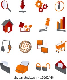 vector clip art icons and symbols for websites and internet in red, orange and grey linear gradients
