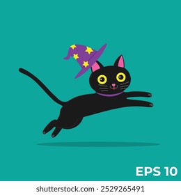 vector clip art illustration of cat and witch hat