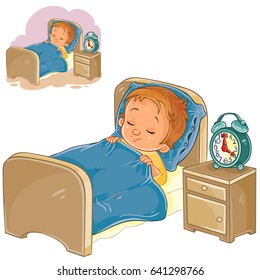 Vector clip art illustration of a little baby sleeping in his bed. Print, template, design element
