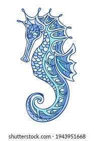 Vector clip art illustration Seahorse. Summer exotic symbol isolated on white background. clip art. Print For Clothing Design, Great for icon, symbol, children's book,postcard.