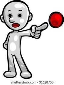Vector, Clip Art illustration of Smartoon Pointing At Bullet Point. Hand drawn artwork in a loose, expressive style, with NO gradients.