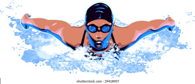 vector clip art illustration of woman swimmer in competitive swimming event