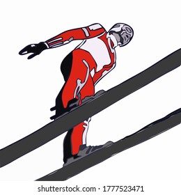 Vector clip art image of ski athlete.  Ski jumping concept