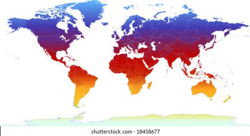 Vector Clip Art Map Atlas Of The World, With All Countries And Borders Showing. Colored In Thermal Raibow Gradients. Antarctica Is Included. Reference Source: Http://www.lib.utexas.edu/maps/